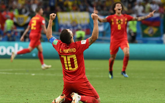 Eden Hazard celebrates beating Brazil