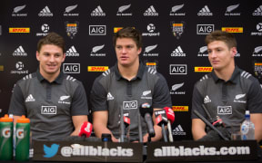 Beauden Barrett (left) and his brothers Scott (centre) and Jordie (right) who are all part of the All Blacks team to face off against the British and Irish Lions.