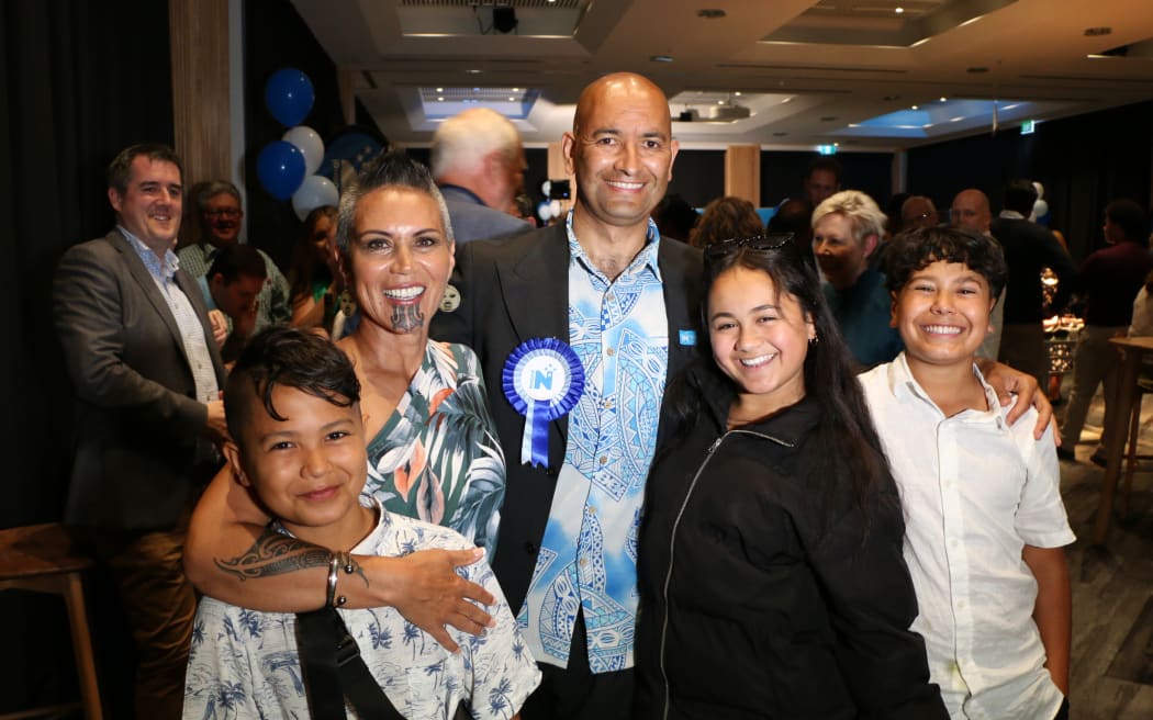 Tama Potaka and his whanau at the National Party event at Novotel in Hamilton on the evening of the Hamilton West by-election on 10 December 2022.
