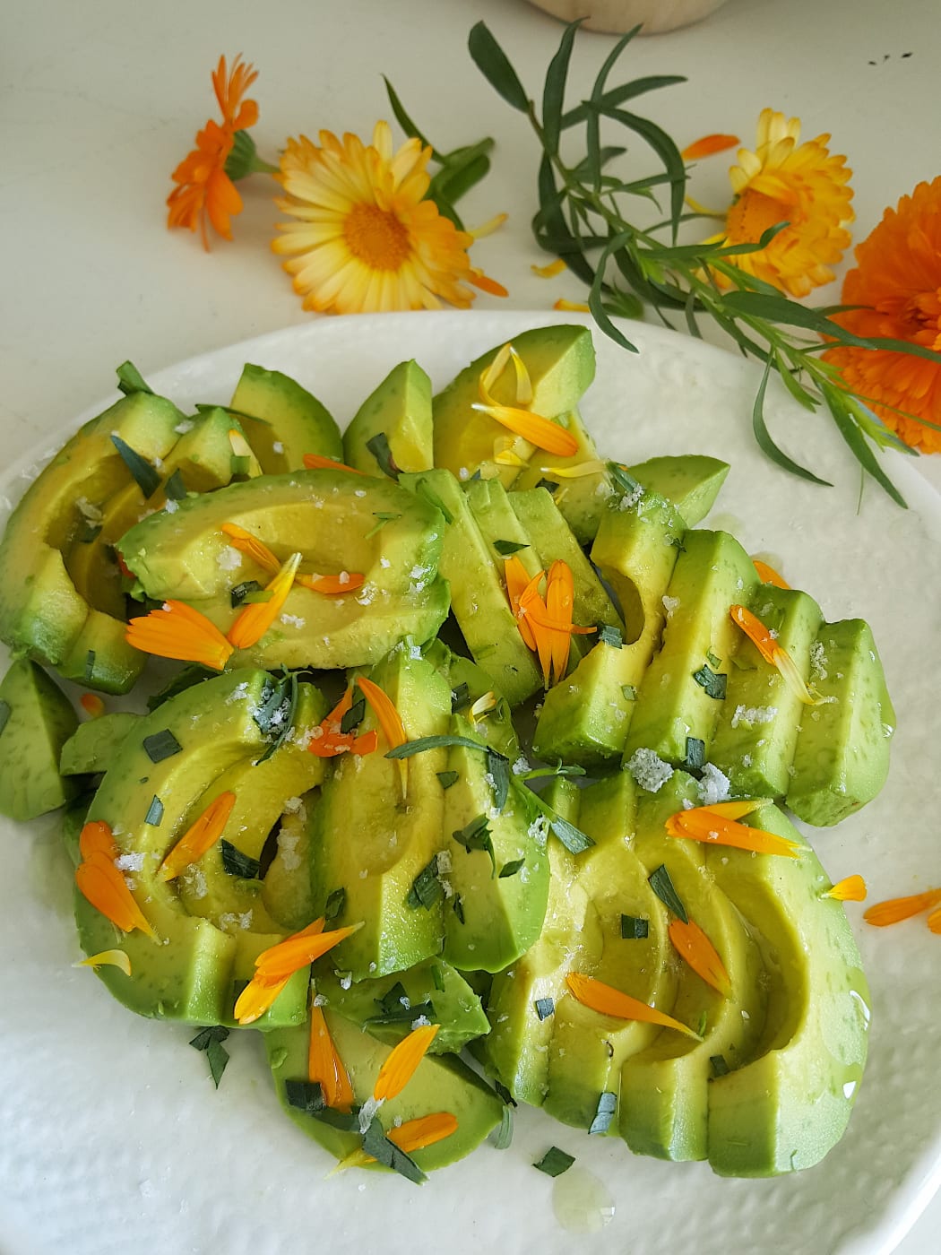 Avocado with Tarragon & Edible Flowers