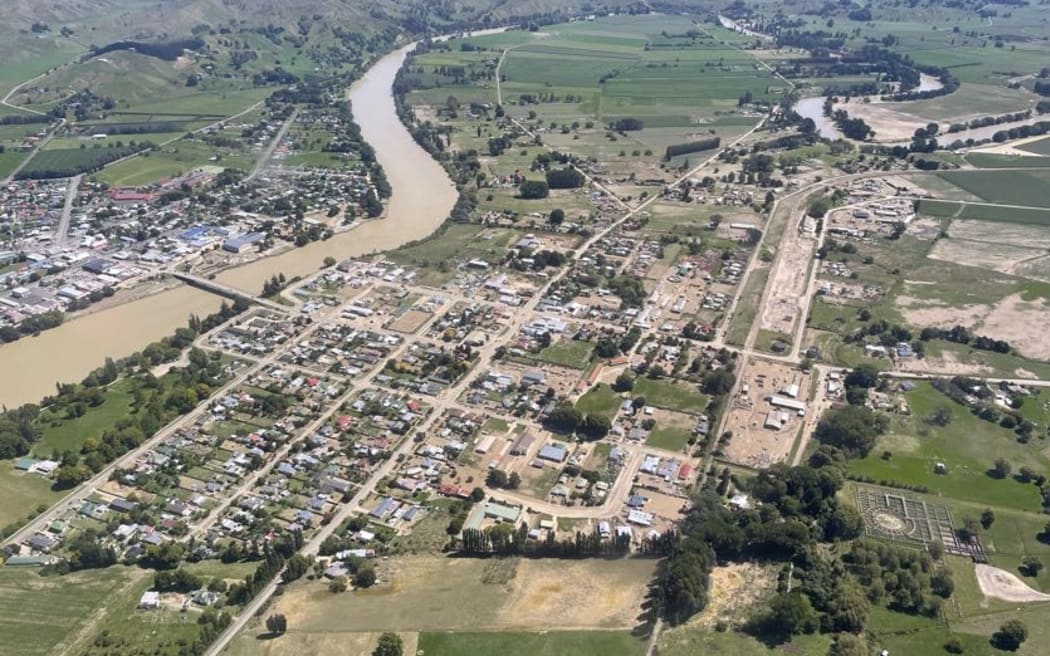 Wairoa from above, seen from a Civil Defence fly over areas near Gisborne, as experts assessed the damage from Cyclone Gabrielle, on 18 February, 2023.
