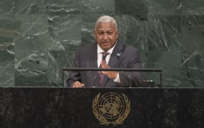 Frank Bainimarama contributing to the general debate of the 72nd Session of the UN General Assembly.