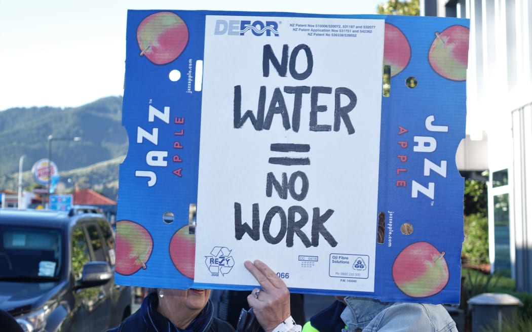 A supporter of the Waimea dam at a protest.