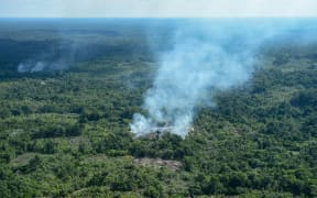 Smoke rises from the forest in a region of the Amazon near the Colombian border.
