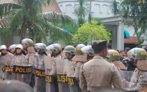 Indonesian police at a demonstration in the Papuan region
