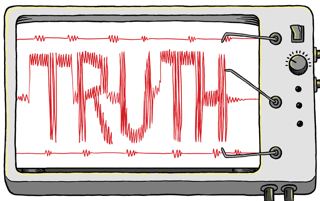 A lie detector machine records the words "truth" and "lies".