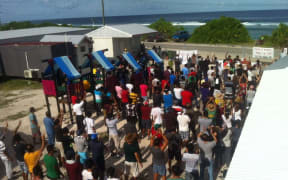 Protesting refugees at the asylum seeker processing centre on Nauru.