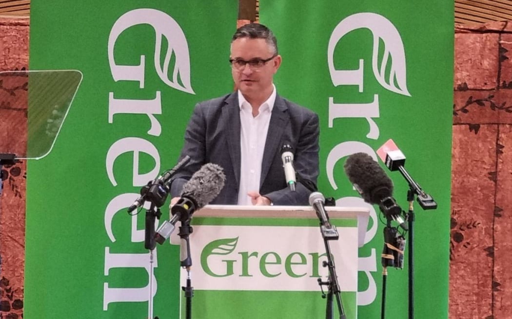 Co-leader James Shaw speaking at the Green Party AGM in Auckland Saturday.