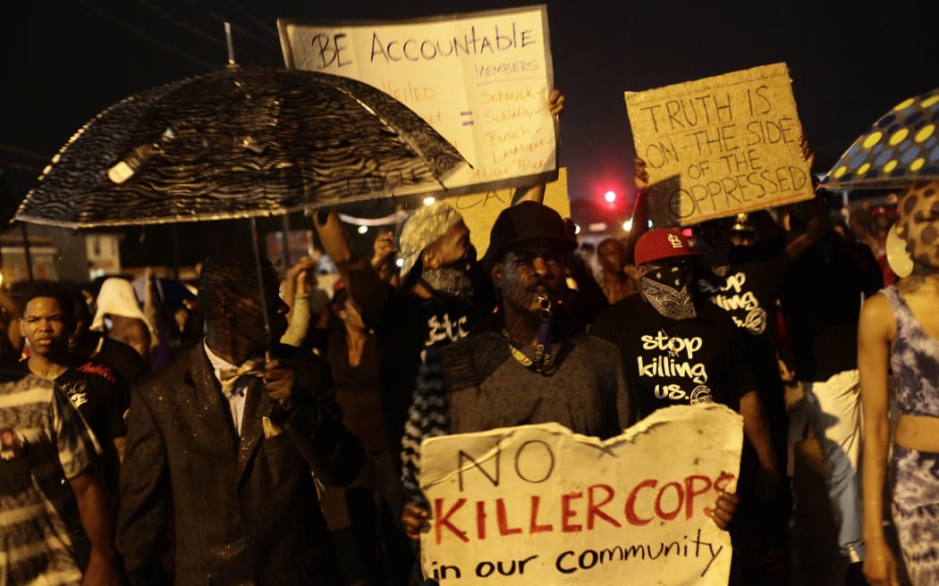Demonstrators in Ferguson Missouri following the shooting of Michael Brown.