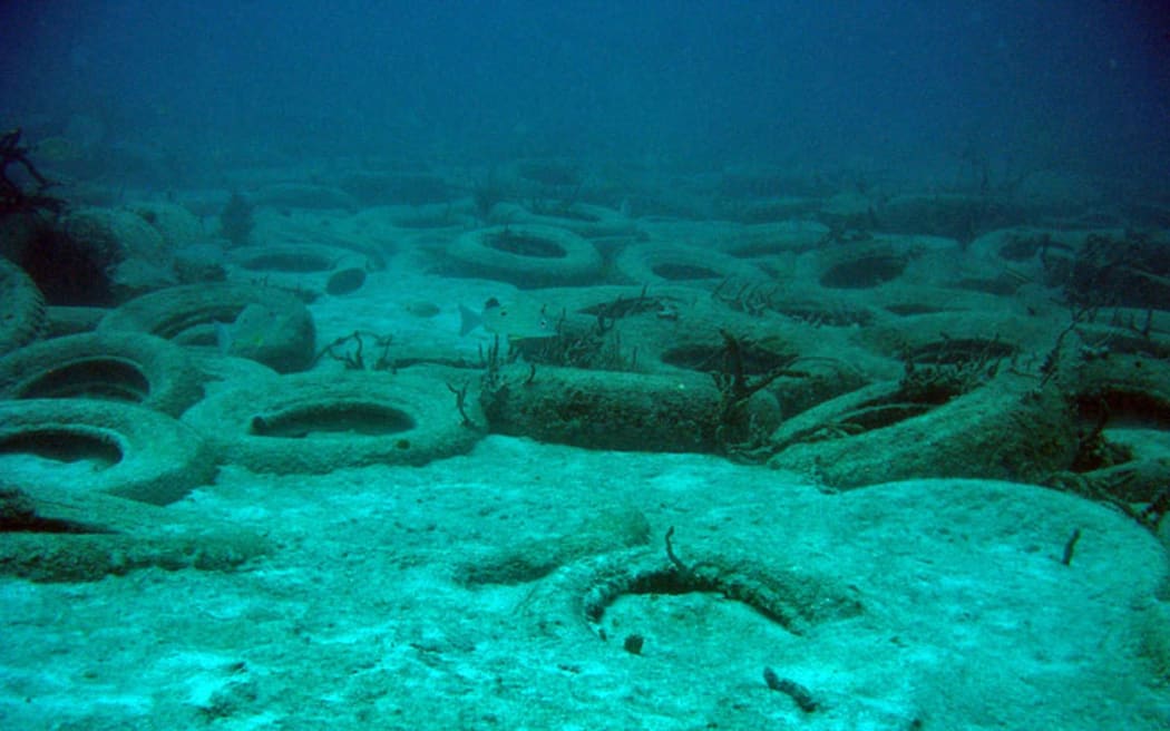 The tyres broke loose and have spread across the ocean floor. (Image February 2007)