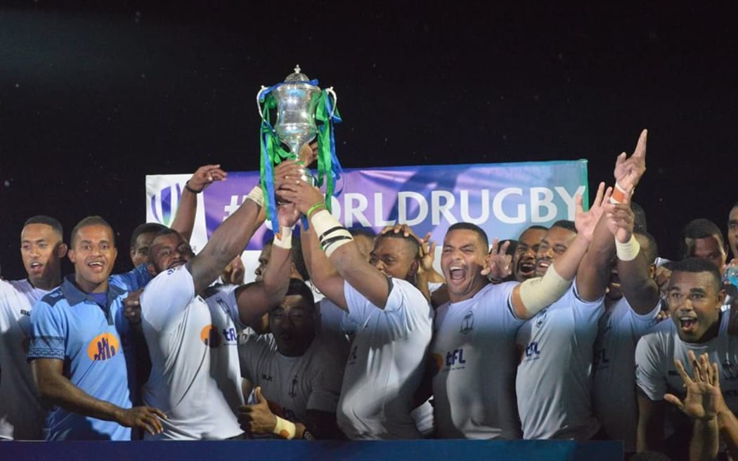 Fiji Warriors celebrate winning the 2016 World Rugby Pacific Challenge.