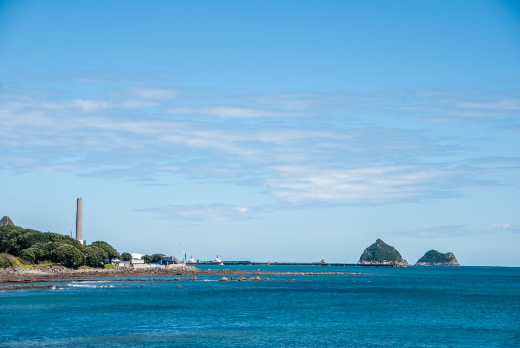 View of Taranaki port from afar in New Plymouth.