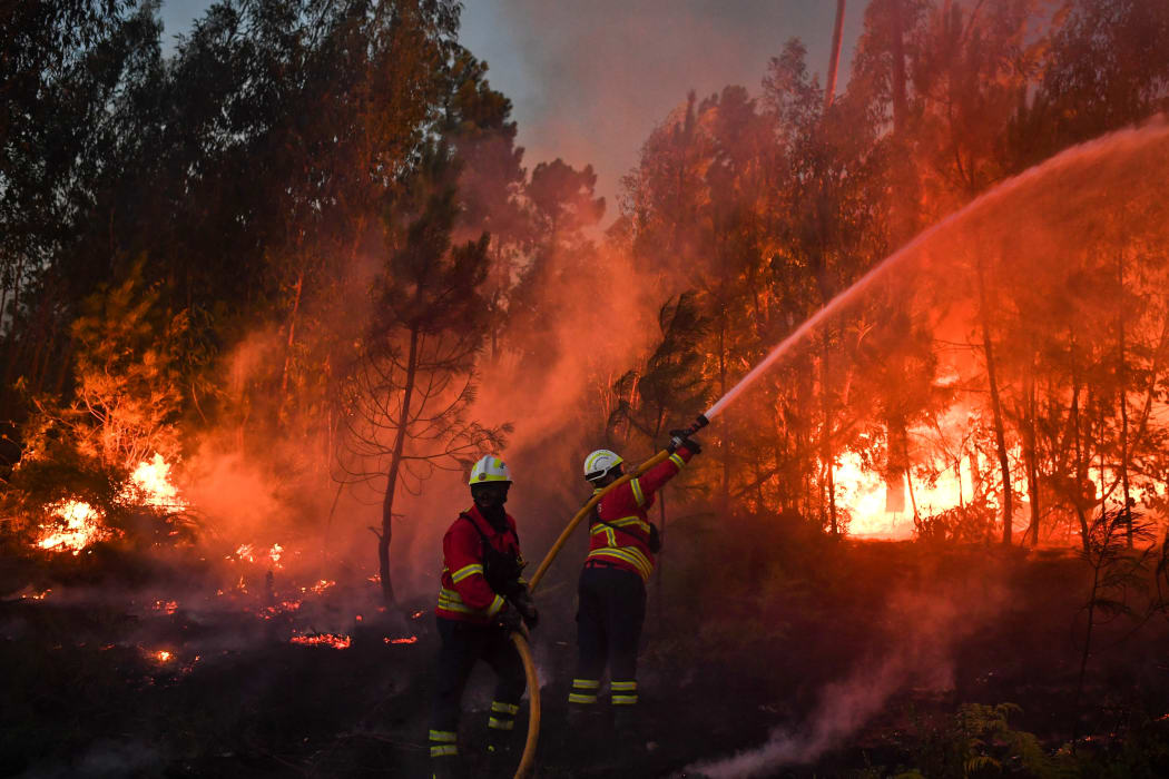 Firefighters tackle a wildfire in Macao.