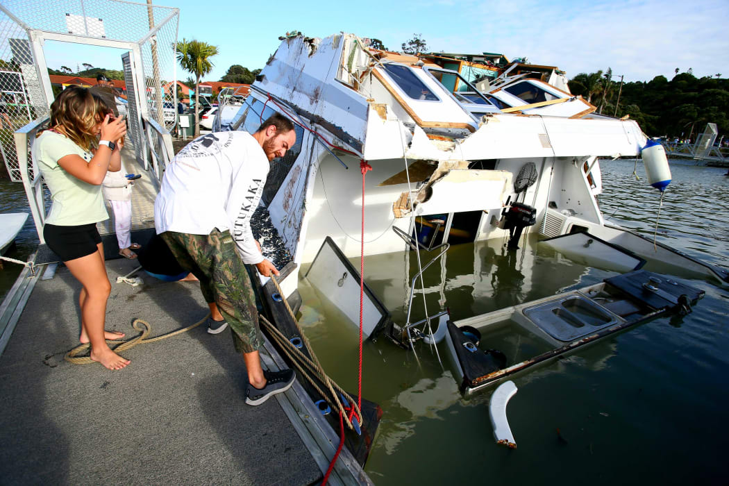 Inspecting damage was the order of the day after the Tongan tsunami hit Tūtūkākā marina