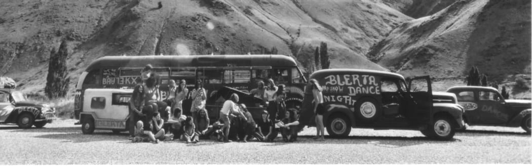 The BLERTA bus and entourage on the West coast of the South Island during the summer of 1971-1972