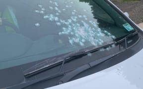 The windscreen of the police car shot at in Northland.