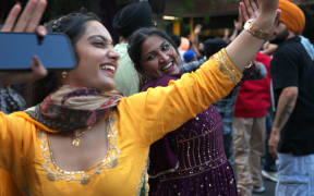 Participants dance during the 2023 BNZ Auckland Diwali Festival on Sunday.