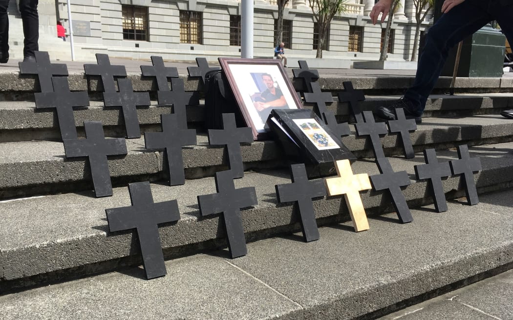 Crosses representing road deaths caused by foreign drivers in 2016.