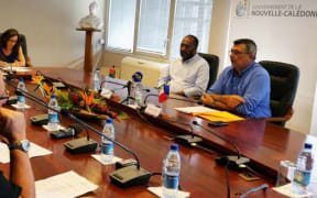 Prime Minister of Vanuatu Charlot Salwai, left, meets with President Philippe Germain of New Caledonia in Noumea this week.