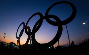 Rio olympic rings at night