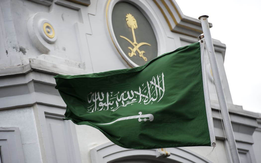 A Saudi Arabia flag flies in front of the Saudi consulate in Istanbul on October 13, 2018.