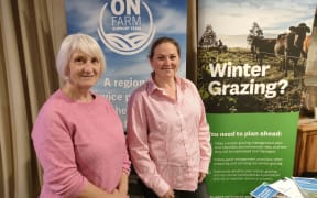 Environment Canterbury’s Waimakariri land management advisor, Anna Veltman (left), and principal farm systems advisor Sarah Heddell were on hand to offer advice on winter grazing at a farmers meeting in Oxford last week.