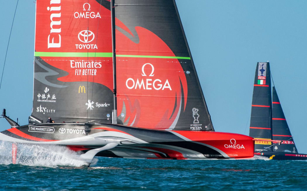 Emirates Team New Zealand wins race six on day three of the America's Cup presented by Prada. Saturday the 13th of March 2021. Copyright photo: Chris Cameron / www.photosport.co.nz