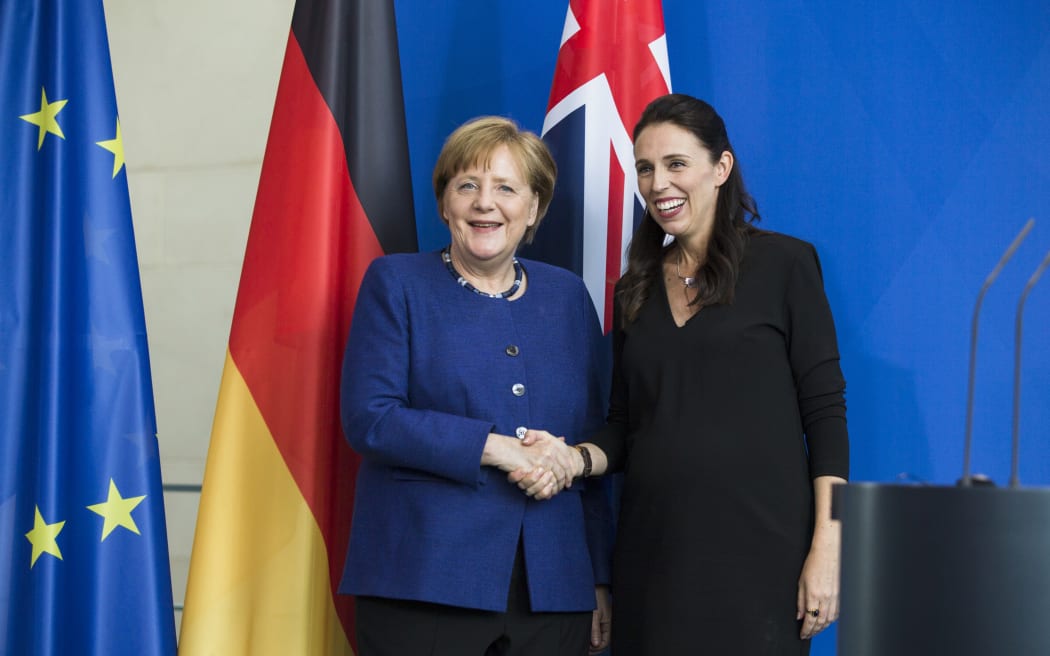 German Chancellor Angela Merkel and Prime Minister of New Zealand Jacinda Ardern shake hands at the end of a news conference at the Chancellery in Berlin, Germany on April 17, 2018.