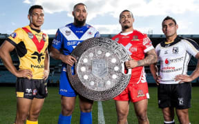 The captains of PNG, Samoa, Tonga and Fiji pose before the Pacific Test.