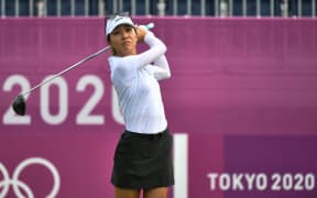 New Zealand's Lydia Ko watches her drive from the 1st tee in round 1 of the womens golf individual stroke play during the Tokyo 2020 Olympic Games at the Kasumigaseki Country Club in Kawagoe on August 4, 2021. (Photo by Kazuhiro NOGI / AFP)