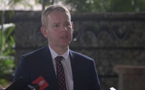 Prime Minister Chris Hipkins speaks to media in Papua New Guinea where he is attending a US-Pacific summit.