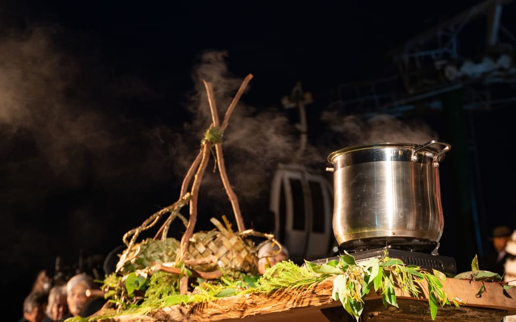 The cooking of kai to feed the newly-risen stars at the national hautapu ceremony in Rotorua.