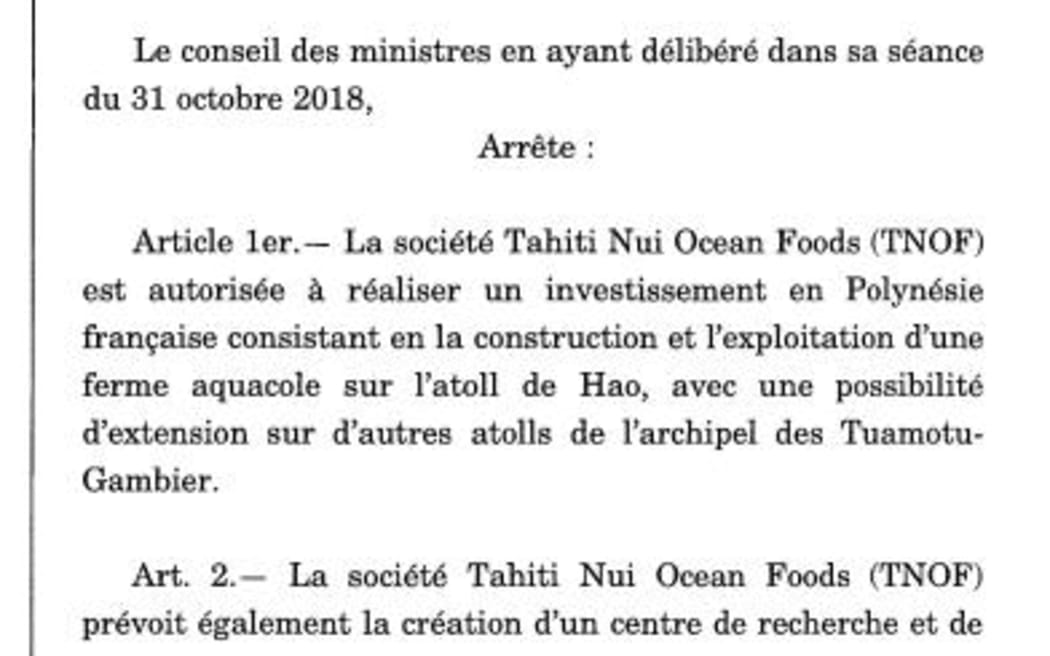 French Polynesia approves investment by Chinese company Tahiti Nui Ocean Foods
