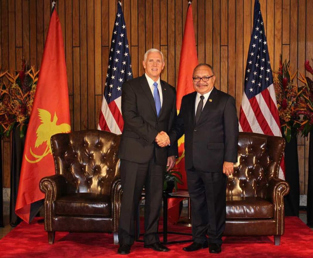 US Vice President Mike Pence and Papua New Guinea Prime Minister Peter O'Neill during the 2018 APEC Leaders Summit in Port Moresby.