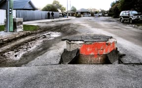 A quake-damaged storm drain in Christchurch.