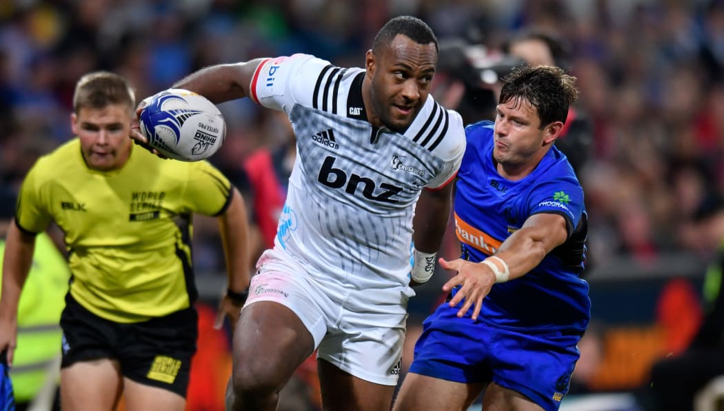 Fiji-born winger Manasa Mataele playing for the Crusaders against the Western Force.