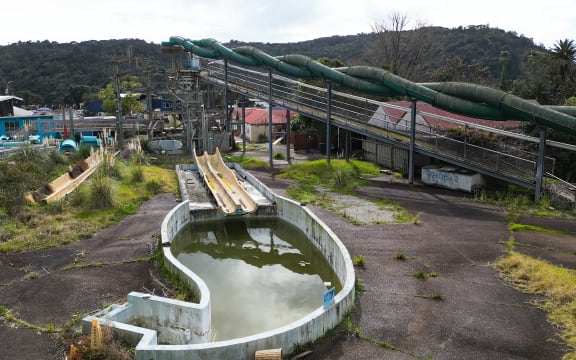 Waiwera Thermal Resort the day demolition crews moved in on 14 August, 2023.