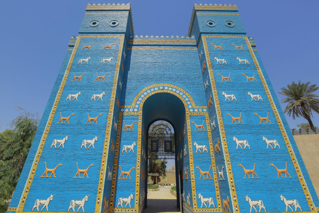 A general view of a replica of Ishtar Gate at the site of Babylon, a kingdom in ancient Mesopotamia, now located in modern day city of Hillah. The site of Babylon has been selected to be inscribed as a UNESCO World Heritage Site.