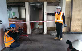 Quake damage inside the Christchurch Town Hall.