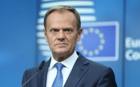 President of the European Council Donald Tusk speaks during a press conference after an EU Council meeting on April 29, 2017 in Brussels, Belgium.