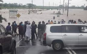 A main road in Fiji's west flooded after Cyclone Josie hit in April 2018