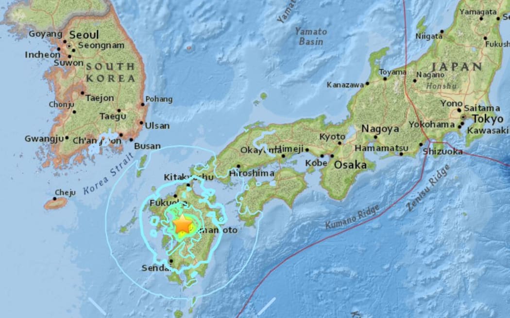 Location of earthquake in Japan 15 April 2016