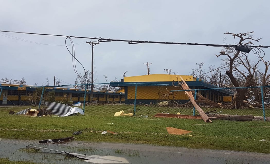 A school building is damaged after Super Typhoon Yutu