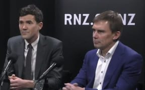 Justin Lester (left) and Andy Foster in Monday's debate.