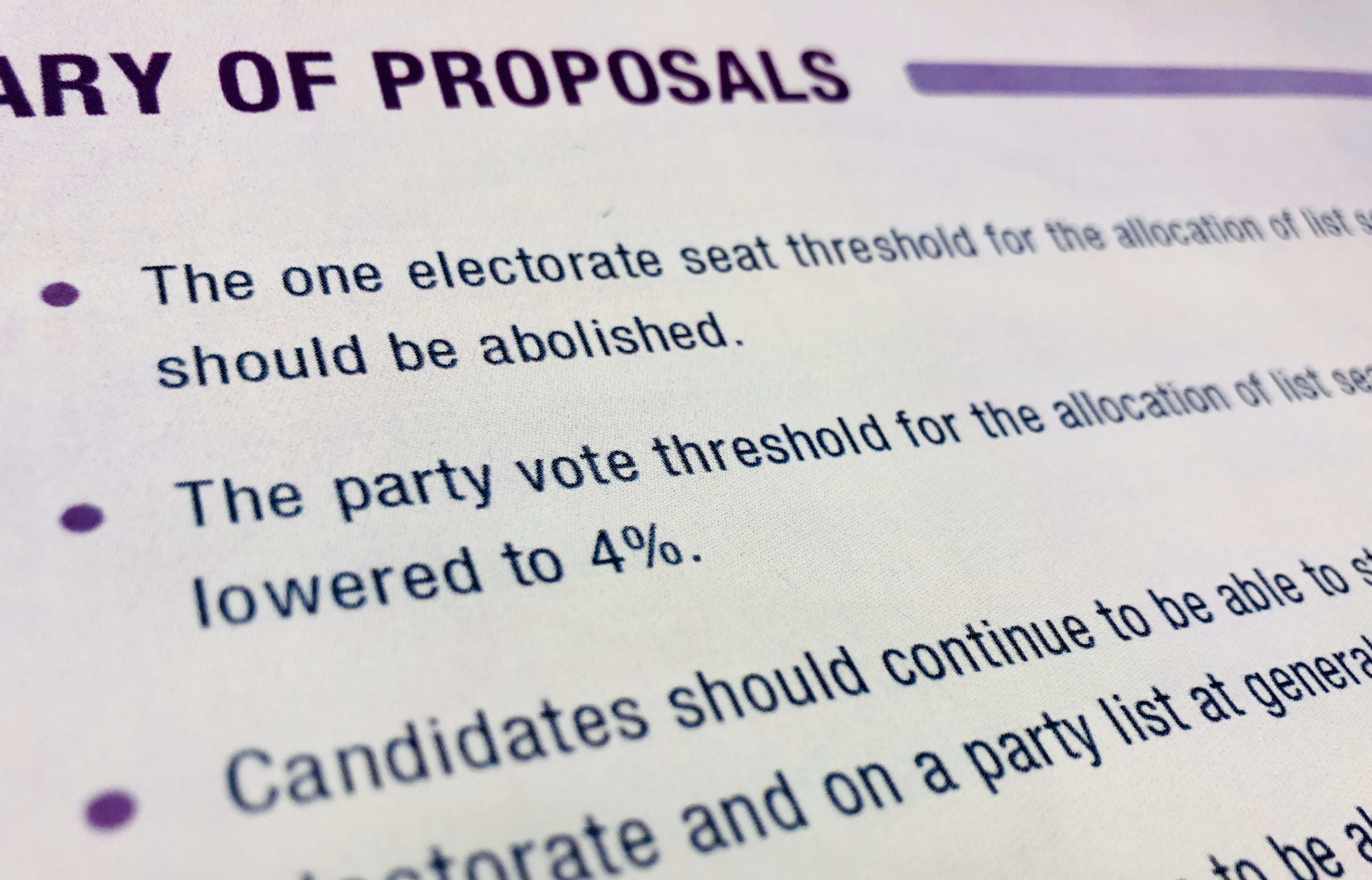The Electoral Commission proposals paper recommended the party vote threshold be lowered to 4 percent.
