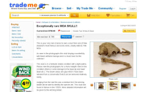 Online auction company Trade Me said it only hosted legal sales of moa bones.