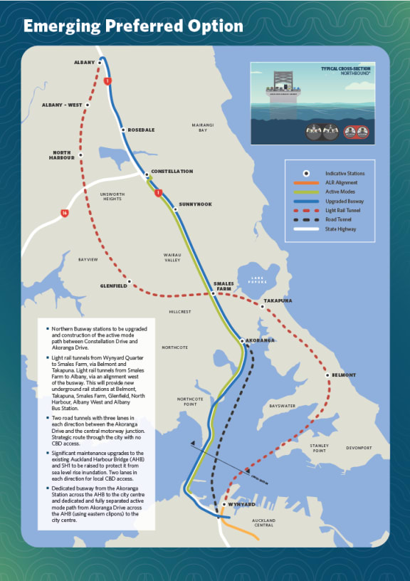 A map showing Waka Kotahi's preferred option for light rail.