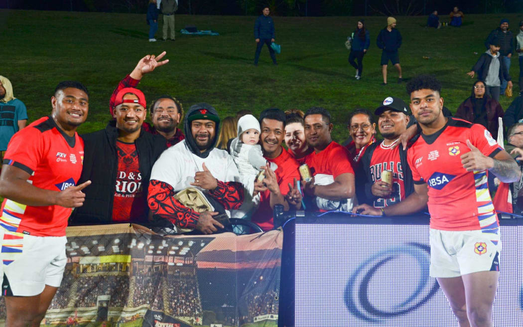 Players and supporters celebrate at the Sunshine Coast Stadium on Saturday