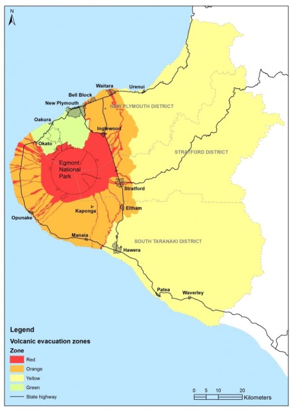 Taranaki evacuation zones.
