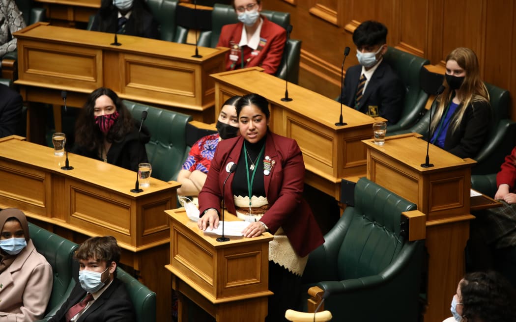 Youth MP Lilii Tuila asks a question during Question Time at the 2022 Youth Parliament.